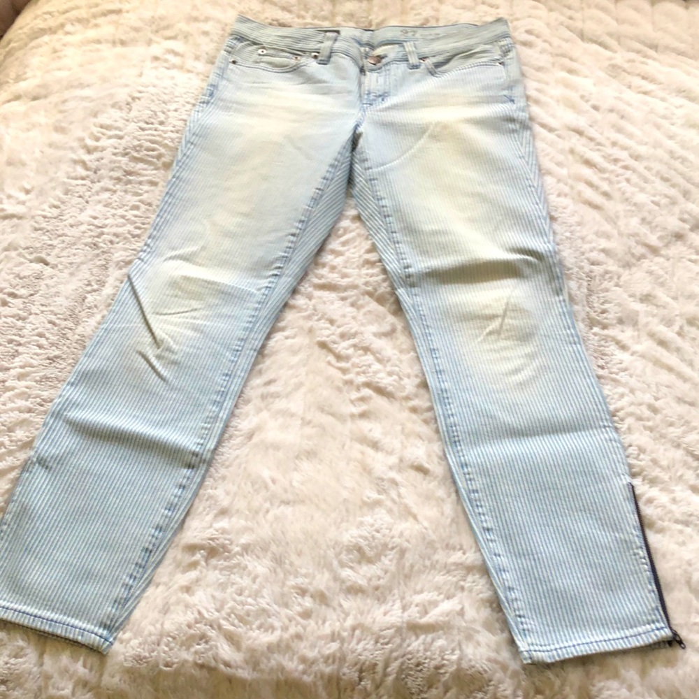 NWOT J. Crew Toothpick Ankle Zip Jeans Railroad Stripe - Picture 3 of 9